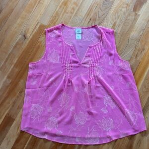 CAbi Pink Floral Sleeveless Blouse